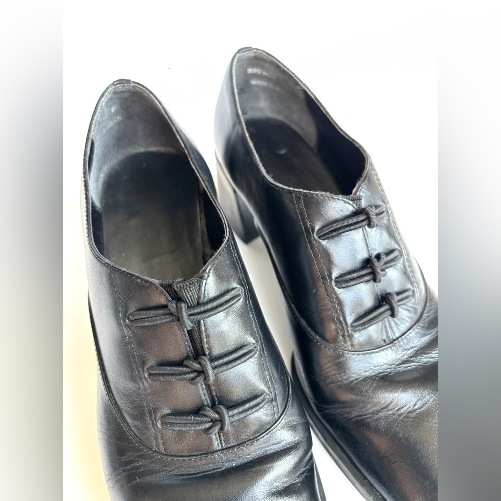 Vintage 90s Brazilian Made Black Leather Chunky Heel Platform Loafer Mary Jane - Picture 5 of 8